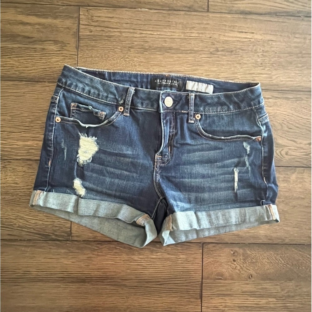 Women's Aeropostale Distressed Midi Blue Jean Shorts Size 4